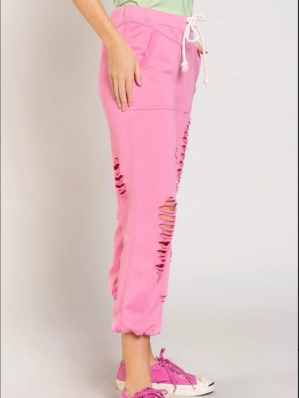 POL Distressed Terry Jogger Sweatpants Bubblegum Pink Boho Hippie Style Small - Picture 6 of 15